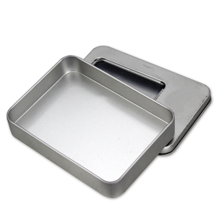 silver rectangular tin with window